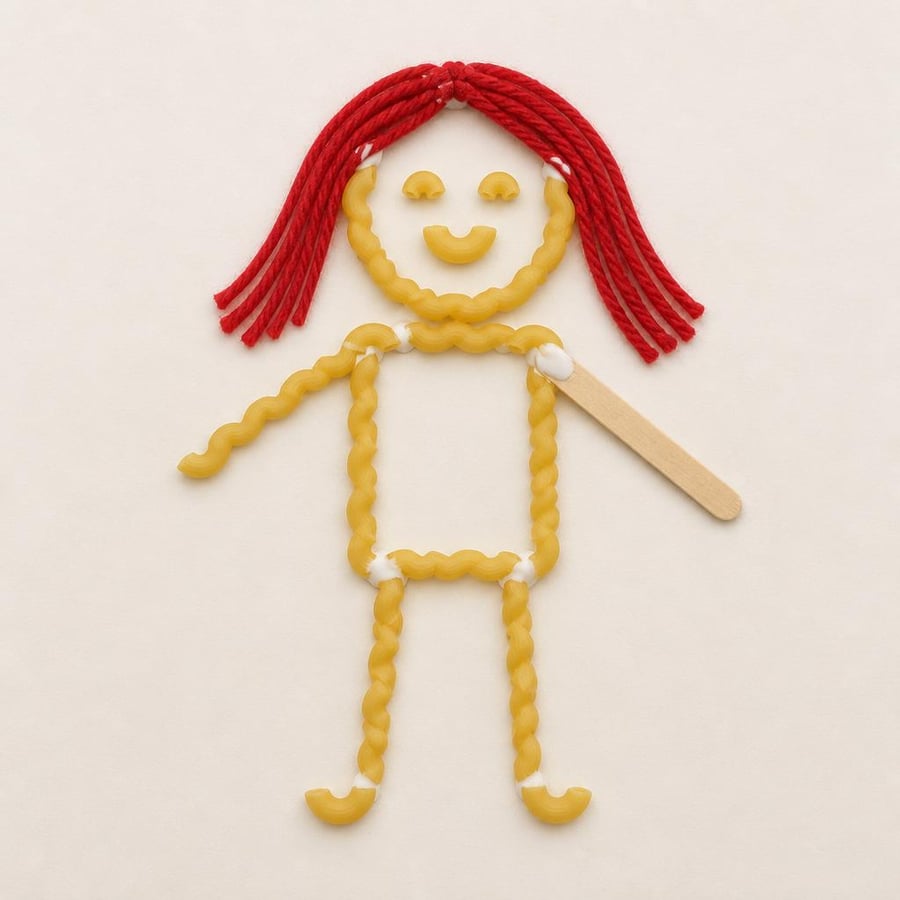 Figure (Yarn Hair, One Popsicle Stick Arm)
