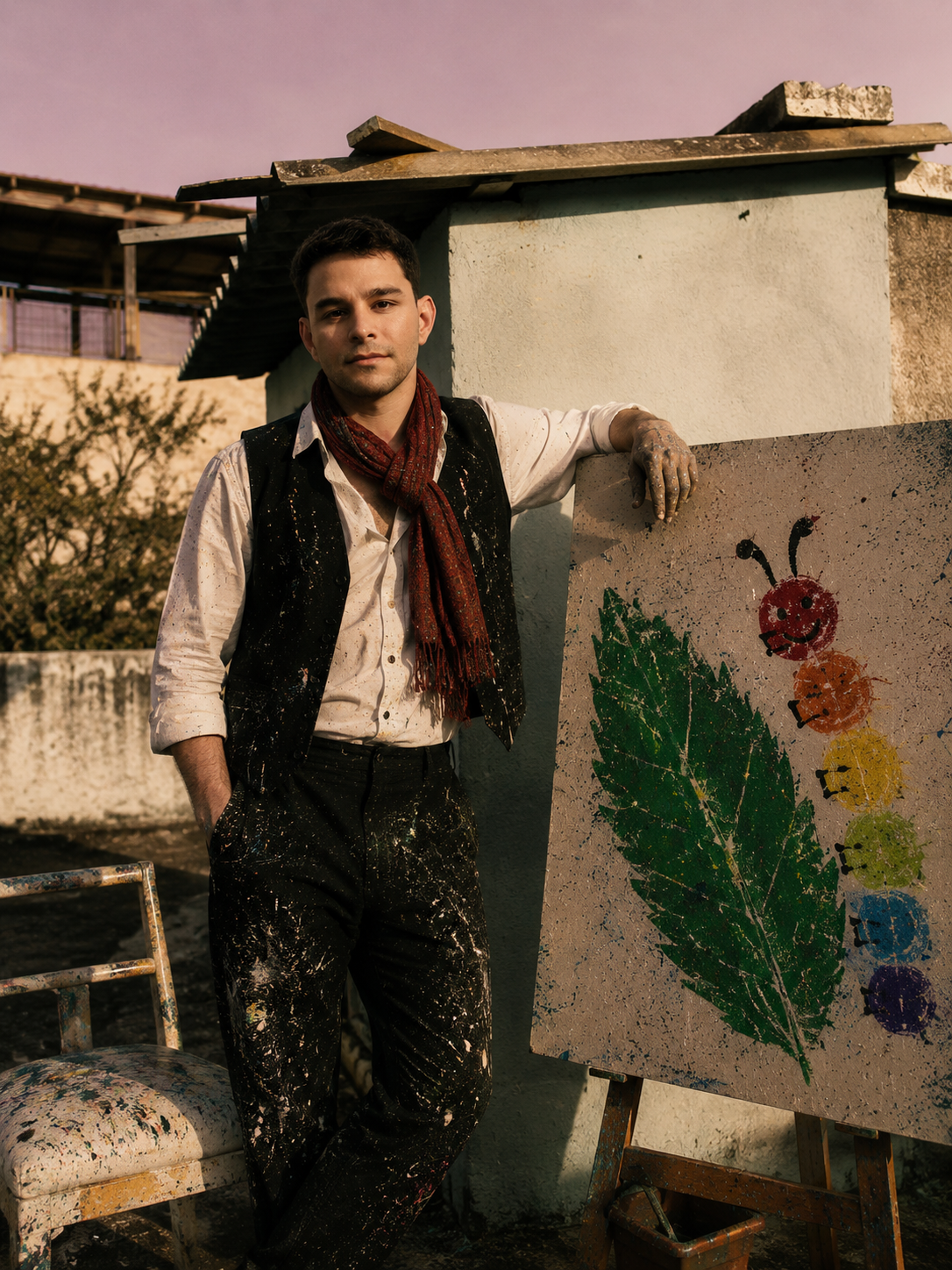 Max Jacobim with Caterpillar (Leaf, Six Circles), 2025